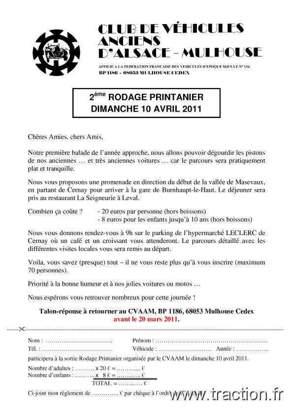 2011_04_Rodage (1).jpg - 10/04/2011 - 68053 MULHOUSE CEDEX Club de Véhicules Anciens d'Alsace Mulhouse 2ème Rodage Printanier Inscription